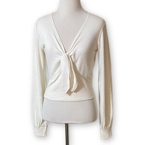Abercrombie & Fitch Small Soft A&F Cozy Tie Front Ivory Deep V Neck Sweater